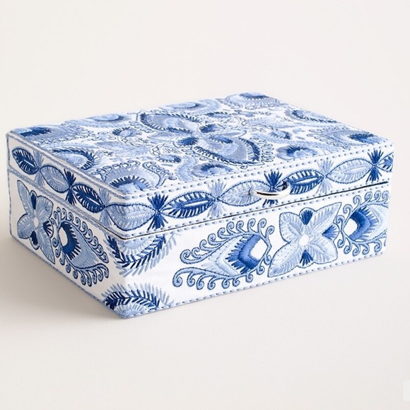 Chico's Other - Chico's Blue and White Embroidered Jewelry Box